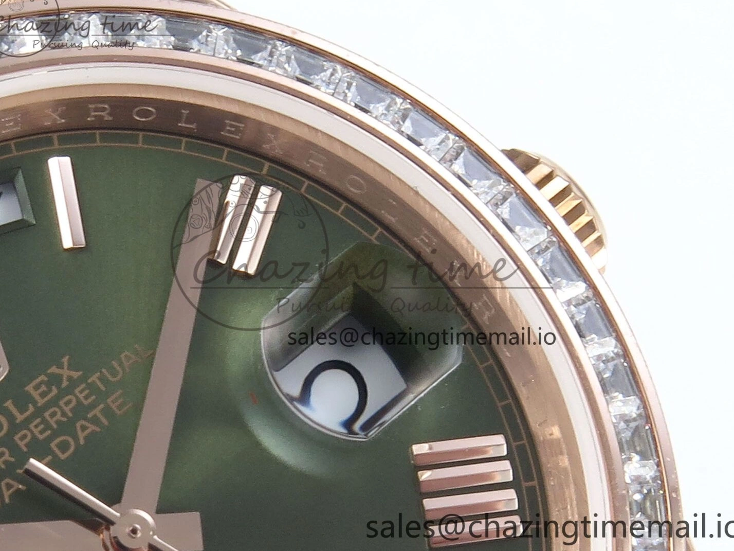 Roman on Weight) DayDate Best Green Dial President V5 A2836 1:1 Bracelet Edition 40 Bezel RG QF Diamonds (Gain 0111